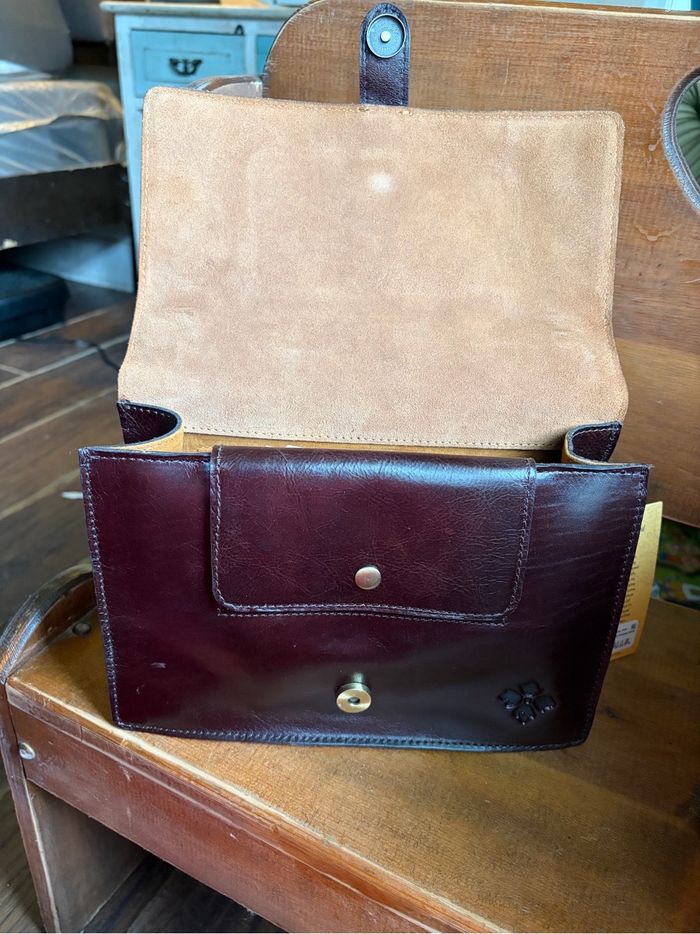 Patricia Nash Brown & Mint Leather Colorblock Top-Handle Crossbody - Picture 6 of 6